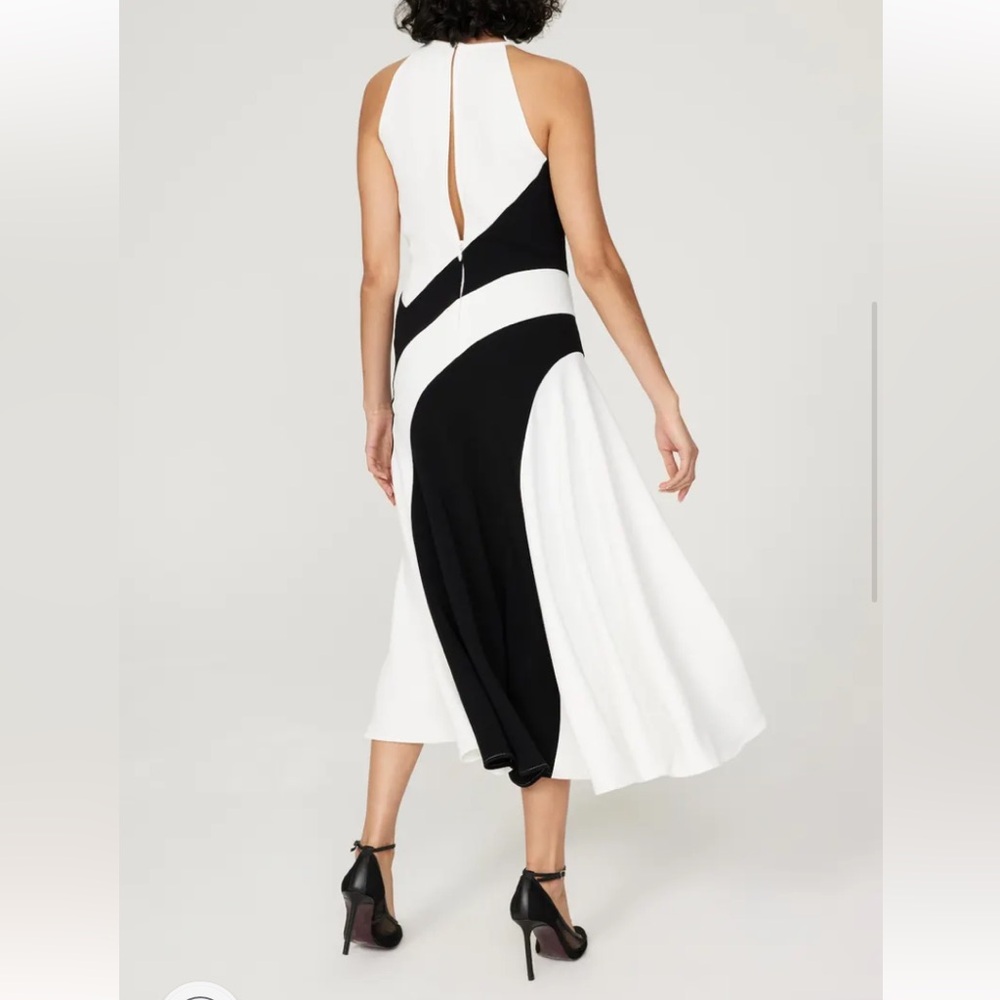 Saunders Crepe A-line Halter Midi Dress Black and White Size 2 - Picture 5 of 8